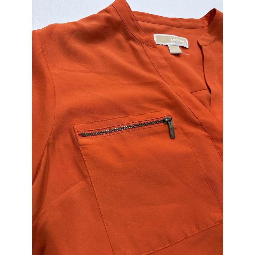 MICHAEL Michael Kors Blouse Womens Large Orange V Neck Zip Pocket Tunic Top - Picture 4 of 16